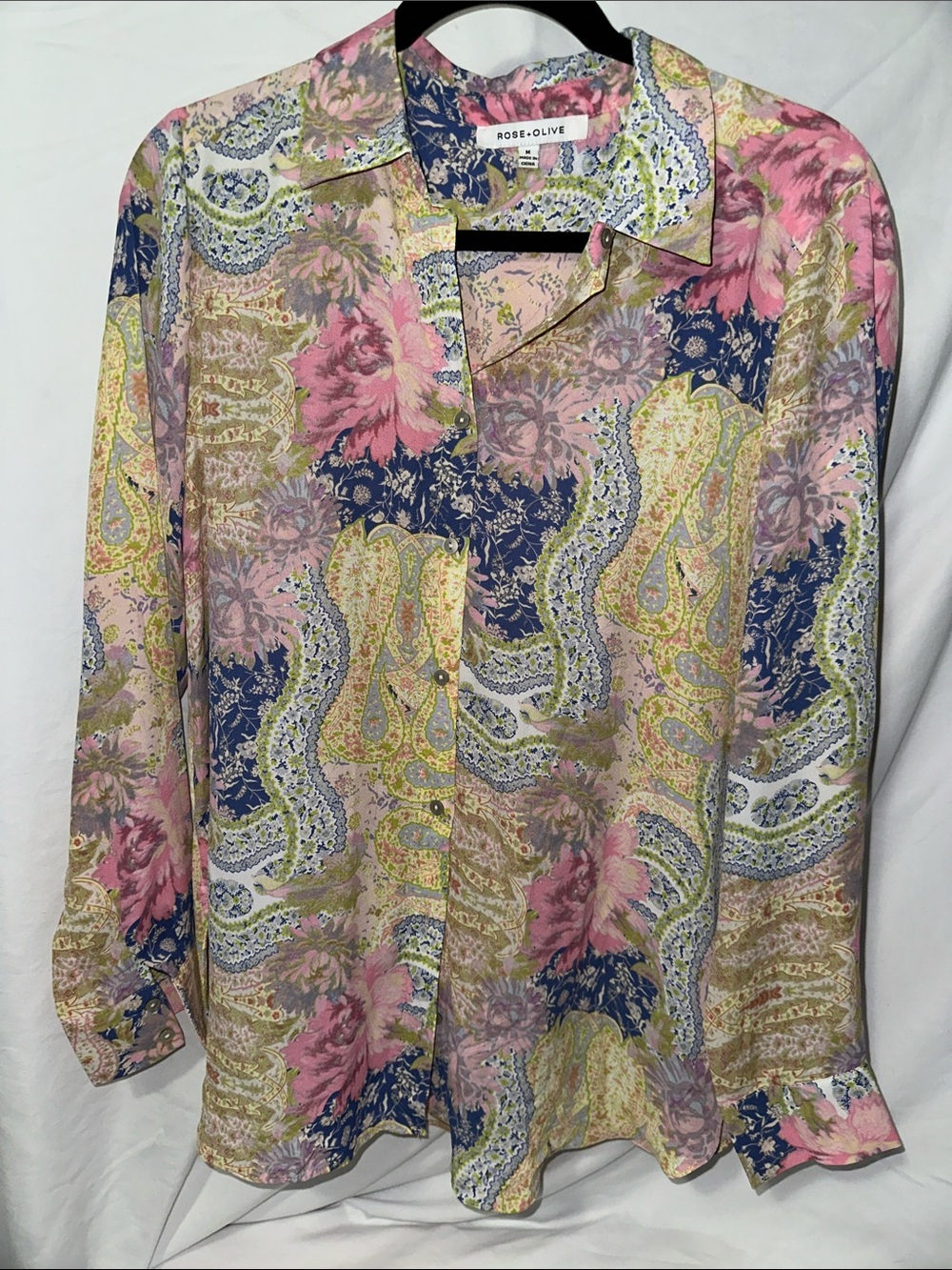 Rose & Olive Paisley Button-Down Shirt in Pink, Navy & Cream